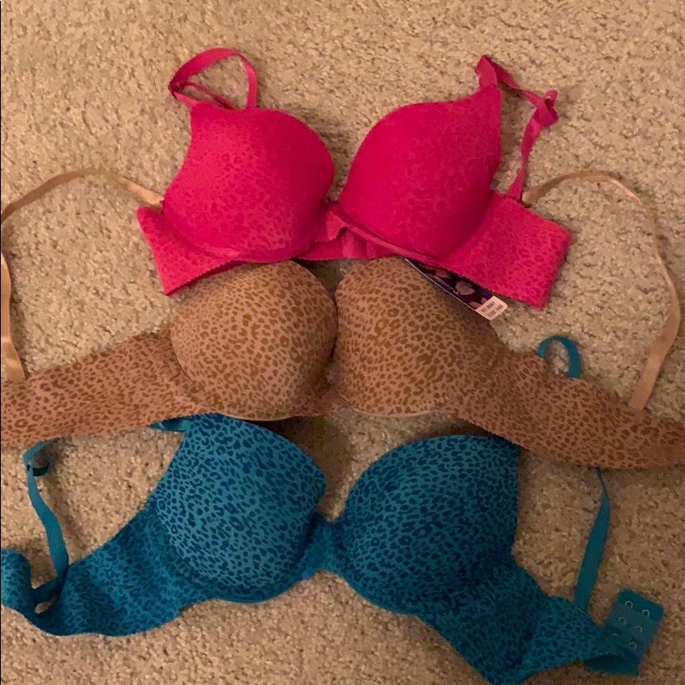 PUSH UP BRA SET!! pink, blue and tan cheetah print
